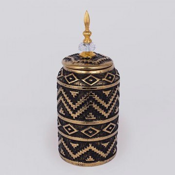 Decorative Vase With Lid 752-20356 15x15x35,5cm Black-Gold Estheti Home