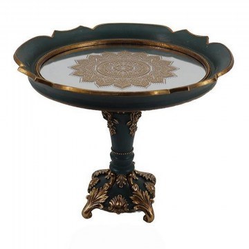 Decorative Disc With Foot & Mirror 752-16073 24,7x19,8x24,7cm Dark Green-Gold Estheti Home