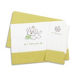 Baby Bed Sheets Set Dog 120 Dim WHITE-GREEN