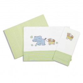 Baby Bed Sheets Set Baby Elephant 111 Dim WHITE-GREEN