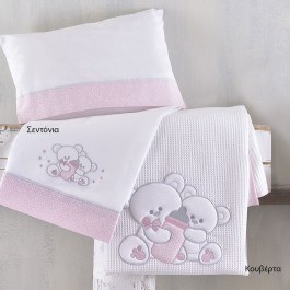 Σεντόνια Βρεφικά Με Κέντημα Cuddles 585 (Σετ 3τμχ) Pink Ρυθμός PINK