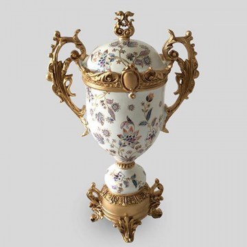 Porcelain Fountain With Lid & Foot 819-00151 32,5x21,5x52cm White-Gold Estheti Home