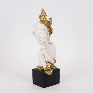 Decorator Sculpture Woman With Flower 752-27200 12x11x33,5cm White-Gold Estheti Home
