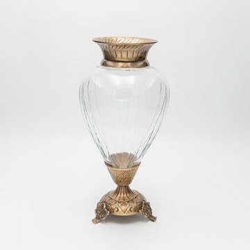 Decorative Glass Vase With Metal Finishings 819-00421 17x17x33cm Antique Gold-Clear Estheti Home