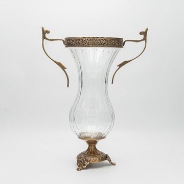Decorative Glass Vase With Metal Finishings 819-00422 27x16x38cm Antique Gold-Clear Estheti Home