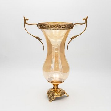 Decorative Glass Vase With Metal Finishings 819-00434 27x16x38cm Antique Gold-Honey Estheti Home