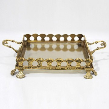 Decorative Glass Tray With Metal Finishings 819-00435 36x27x7cm Antique Gold-Honey Estheti Home