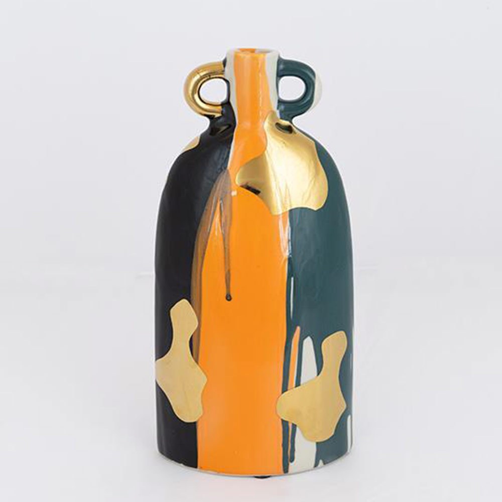 Βάζο Κεραμικό 752-20340 21,5x14x20,7cm Terracota-Green-Gold Estheti Home