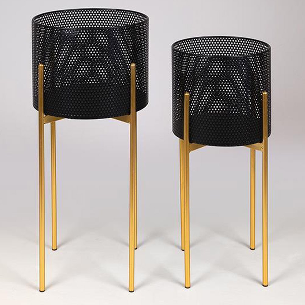 Κασπώ Με Βάση (Σετ 2Τμχ) 752-18093 Φ29x60cm / Φ25x54cm Black-Gold Estheti Home