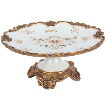 Decorative Cake Stand Flowers 754-11016 34x34x15cm White-Gold Estheti Home