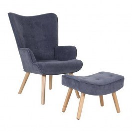 Armchair & Stool Set Alma Ε7141,5 69x76x97/52x38x35cm Blue Velure BLUE