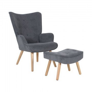 Armchair & Stool Set Alma Ε7141,7 69x76x97/52x38x35cm Grey Velure