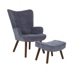 Armchair Alma With Footstool Ε7141,5Κ 69x76x97cm/52x38x35cm Walnut-Light Blue LIGHT BLUE