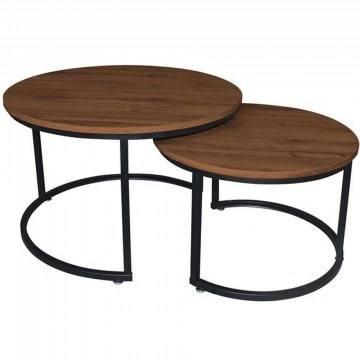 Coffee Table Bozzi (Set 2Pcs) ΕΜ9619,S1 D59x39cm/D74x47cm Walnut-Black