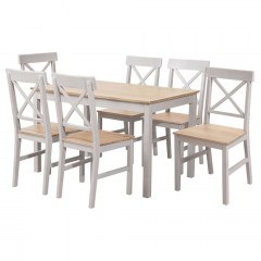 Τραπεζαρία Με Καρέκλες Daily (Σετ 7Τμχ) Ε784,2S White-Natural