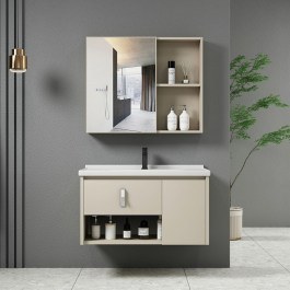 Bathroom Furniture Set Idea-2 Mirror & Counter with Washbasin EN101.2 55x11x60/60x47x45cm Beige-Sand BEIGE-SAND