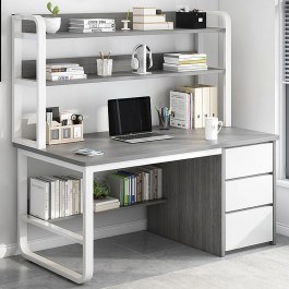Computer Desk ΕΟ406.1 120x50x74/147cm Grey-White GREY-WHITE