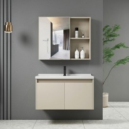 Bathroom Furniture Set Idea-1 Mirror Countertop with Washbasin ΕΝ100,2 55x11x60/60x47x45cm Beige-Sand BEIGE-SAND