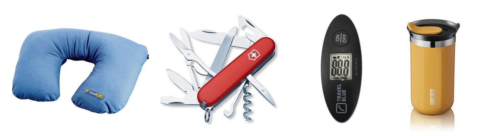 αξεσουάρ ταξιδιού ζυγαριά μαξιλάρι ύπνου ελβετικός σουγιάς ποτήρι θερμός